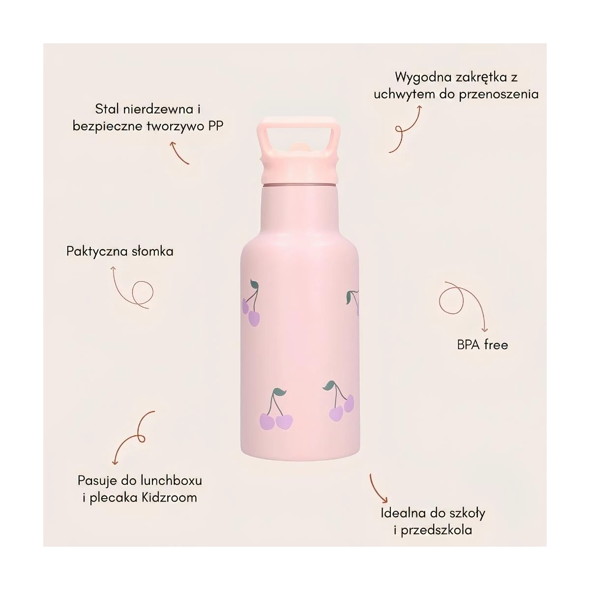 KIDZROOM Butelka bidon 350 ml Secret Garden pink