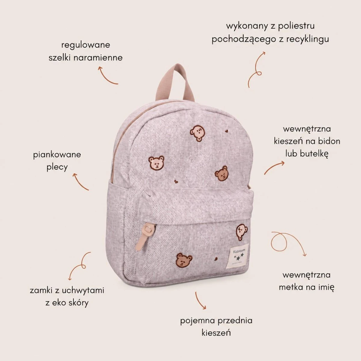 KIDZROOM Plecak dla dzieci Teddy Bears grey jeans