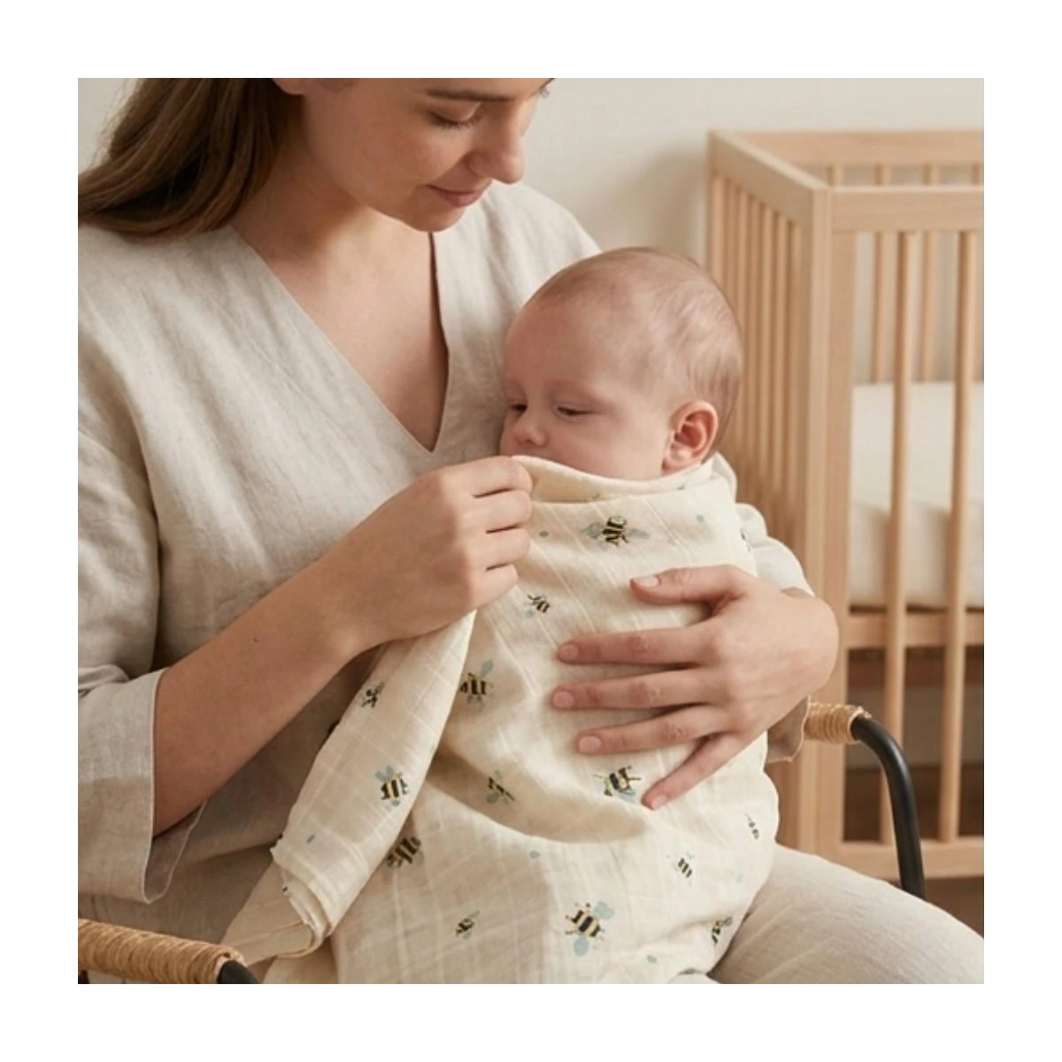 VANILLA COPENHAGEN Kocyk pieluszka muślinowa Swaddle Honeybee 100x100