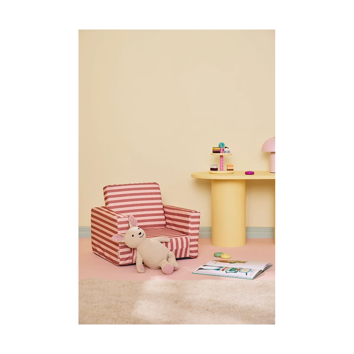 KID'S CONCEPT rozkładany fotel w paski clay pink
