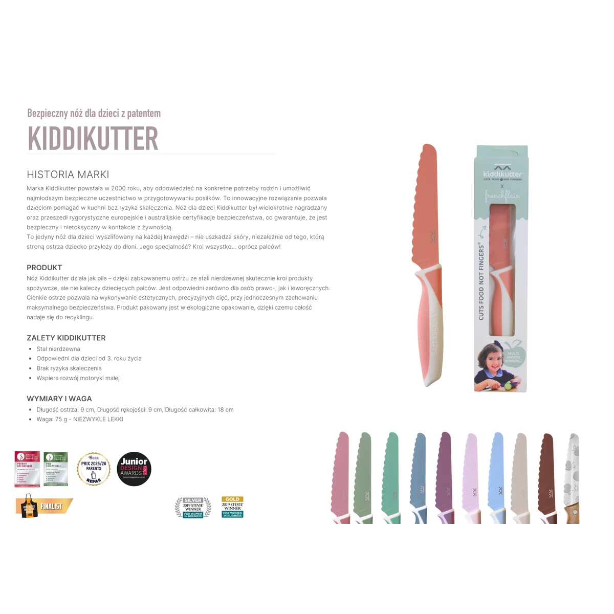KiddiKutter Bezpieczny nóż do nauki krojenia dla dzieci BLUE LAGOON kolekcja GELATO lekki