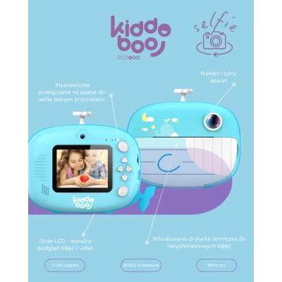 Kiddoboo FotoFun 2 aparat z drukarką termiczną i selfie + karta 32GB Blue