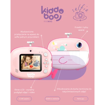 Kiddoboo FotoFun 2 aparat z drukarką termiczną i selfie + karta 32GB Pink