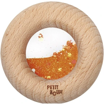 Petit Boum Drewniana zabawka sensoryczna do rączki Donut Calm Pomarańczowy 6m+