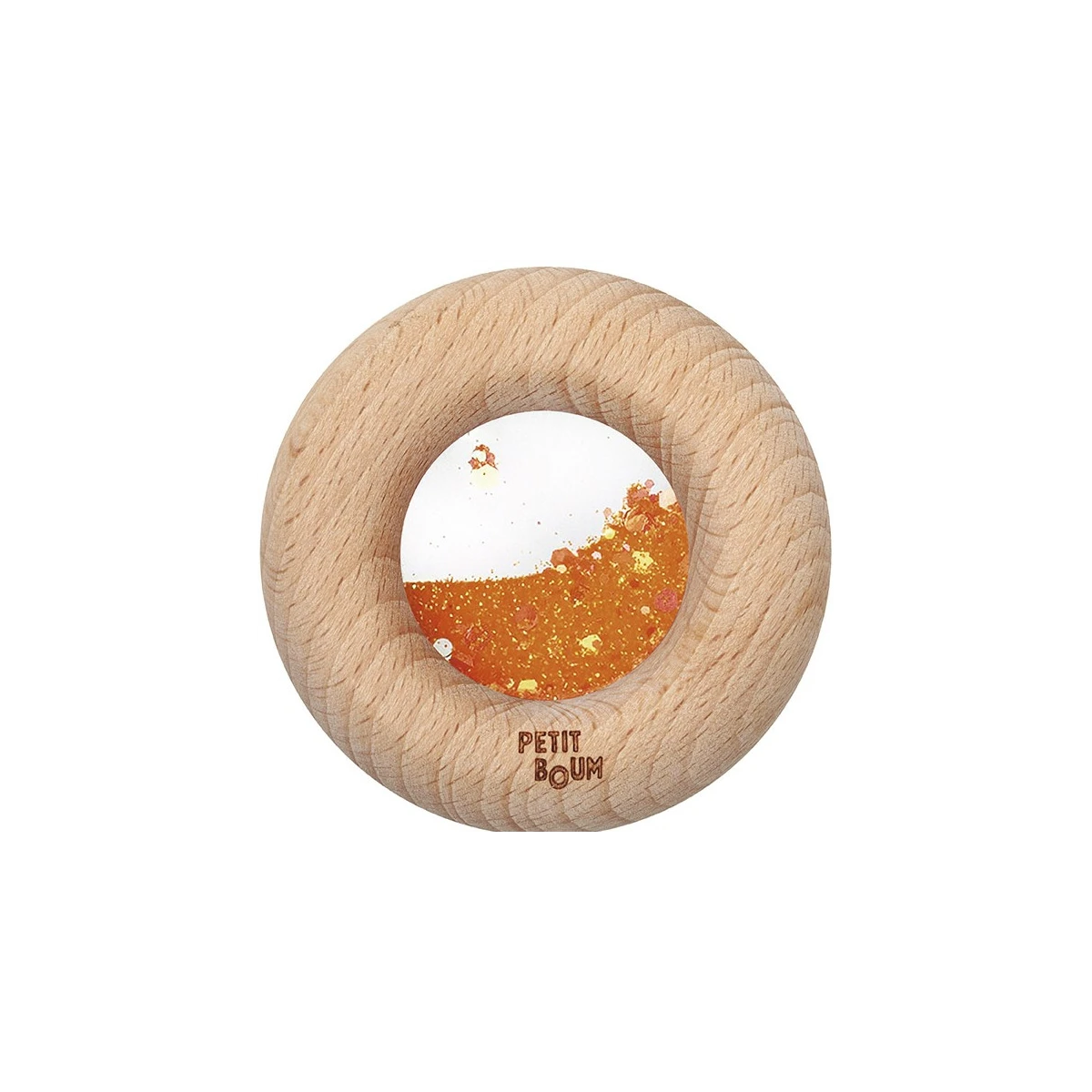 Petit Boum Drewniana zabawka sensoryczna do rączki Donut Calm Pomarańczowy 6m+