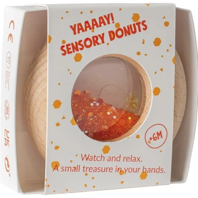 Petit Boum Drewniana zabawka sensoryczna do rączki Donut Calm Pomarańczowy 6m+
