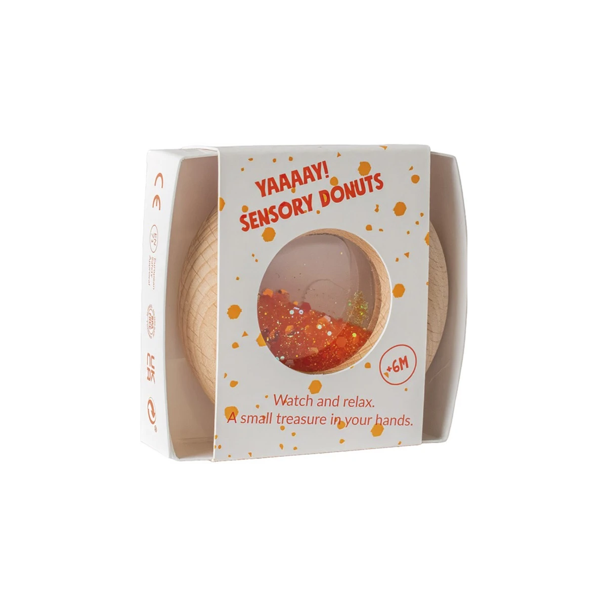 Petit Boum Drewniana zabawka sensoryczna do rączki Donut Calm Pomarańczowy 6m+
