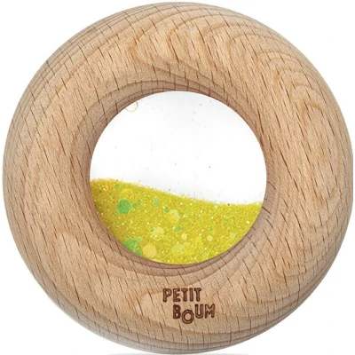 Petit Boum Drewniana zabawka sensoryczna do rączki Donut Calm Żółty 6m+