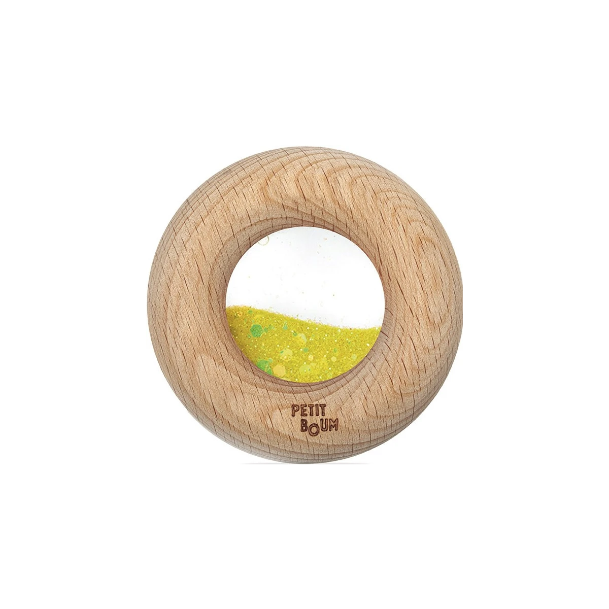Petit Boum Drewniana zabawka sensoryczna do rączki Donut Calm Żółty 6m+