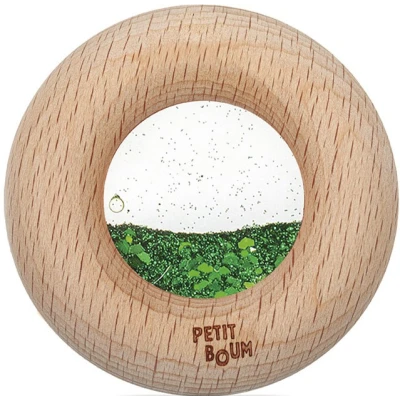 Petit Boum Drewniana zabawka sensoryczna do rączki Donut Calm Zielony 6m+