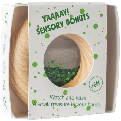 Petit Boum Drewniana zabawka sensoryczna do rączki Donut Calm Zielony 6m+