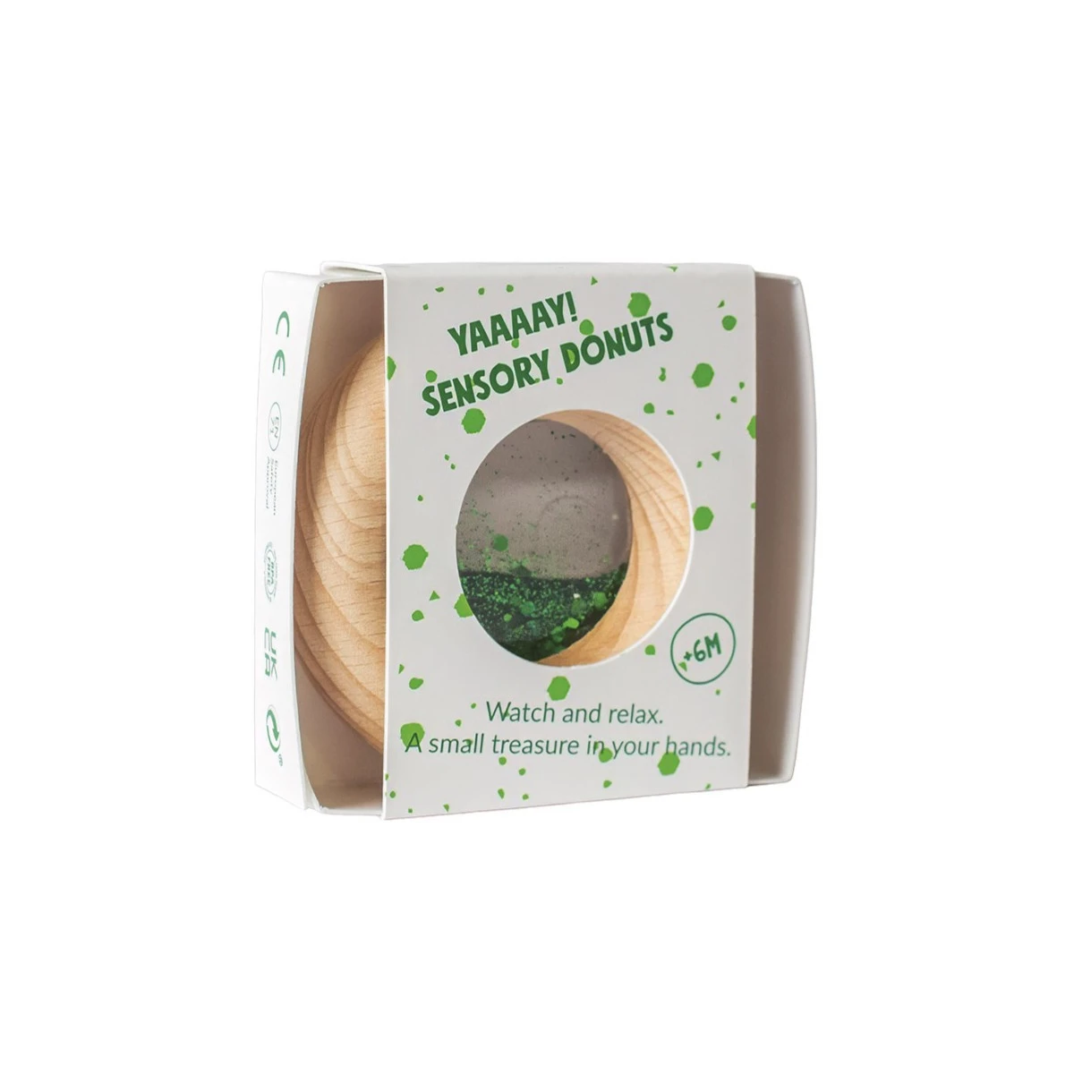 Petit Boum Drewniana zabawka sensoryczna do rączki Donut Calm Zielony 6m+