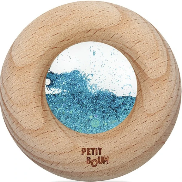 Petit Boum Drewniana zabawka sensoryczna do rączki Donut Calm Turkusowy 6m+