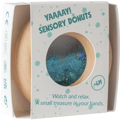 Petit Boum Drewniana zabawka sensoryczna do rączki Donut Calm Turkusowy 6m+