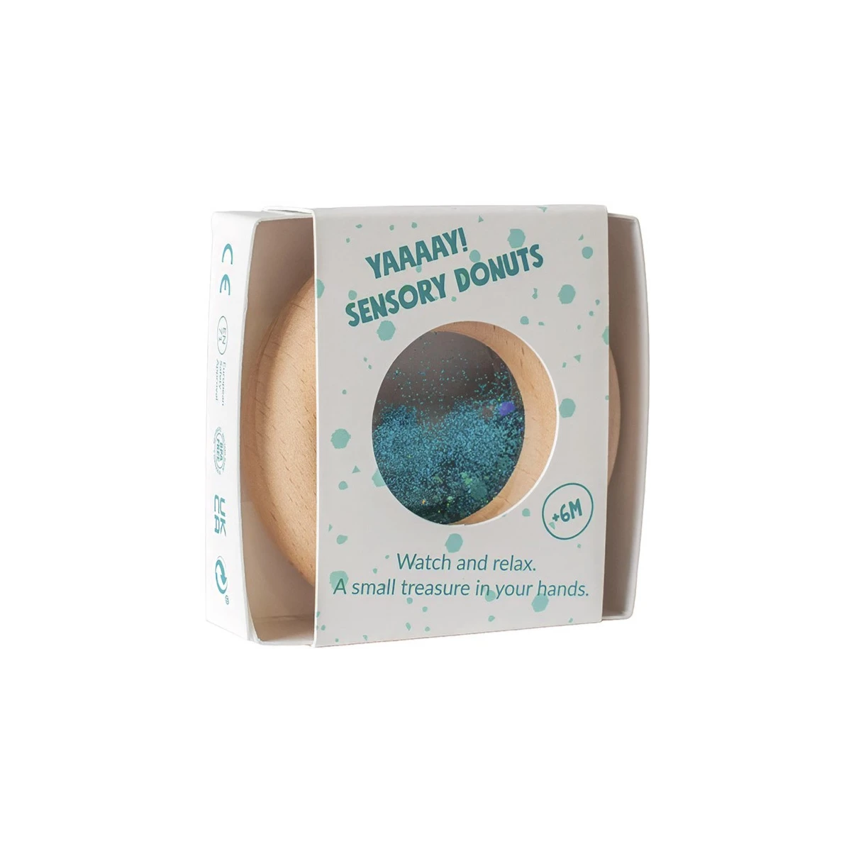 Petit Boum Drewniana zabawka sensoryczna do rączki Donut Calm Turkusowy 6m+