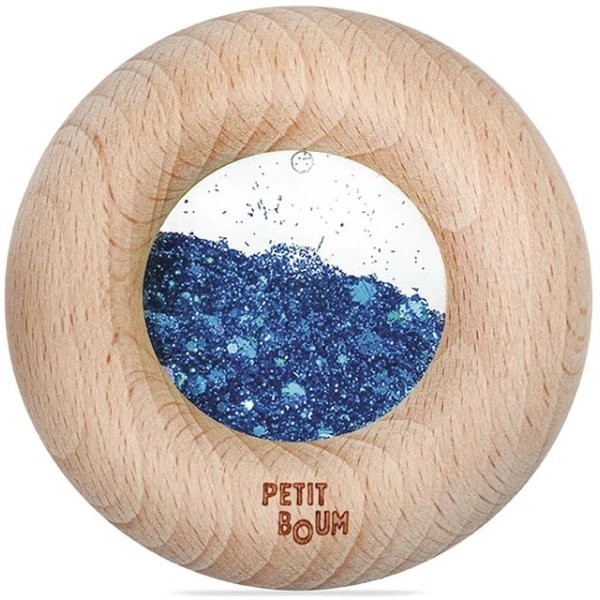 Petit Boum Drewniana zabawka sensoryczna do rączki Donut Calm Niebieski 6m+