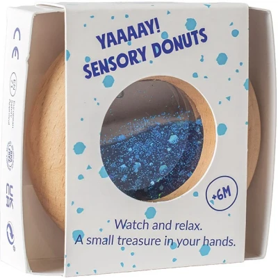 Petit Boum Drewniana zabawka sensoryczna do rączki Donut Calm Niebieski 6m+
