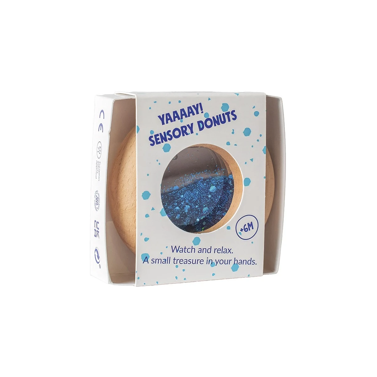 Petit Boum Drewniana zabawka sensoryczna do rączki Donut Calm Niebieski 6m+