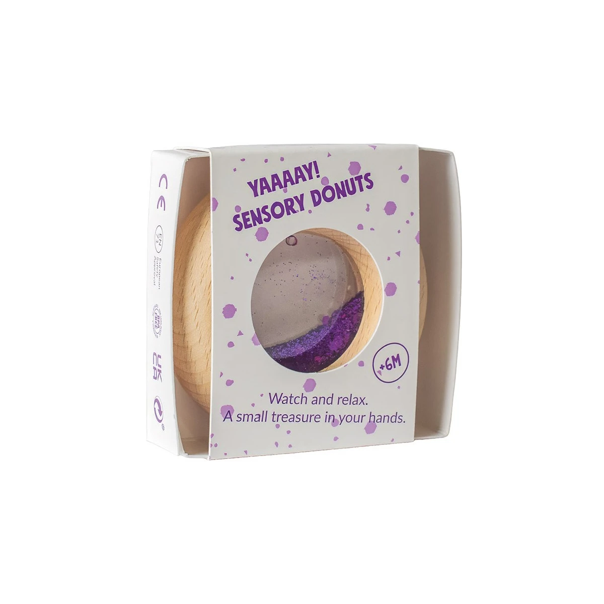 Petit Boum Drewniana zabawka sensoryczna do rączki Donut Calm Fioletowy 6m+