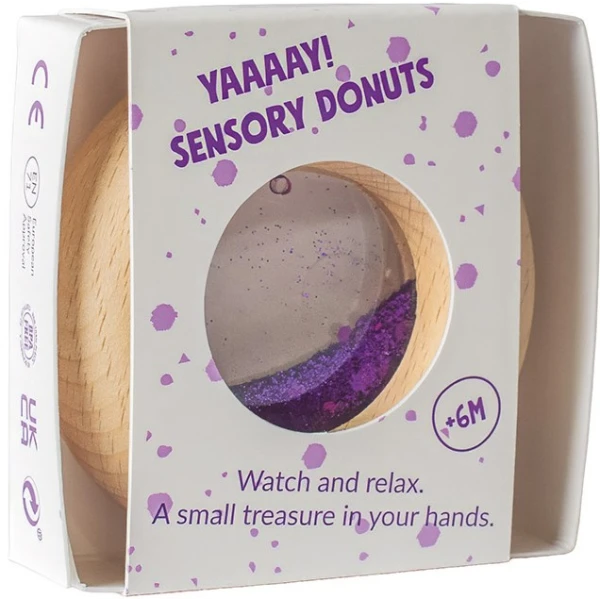 Petit Boum Drewniana zabawka sensoryczna do rączki Donut Calm Fioletowy 6m+