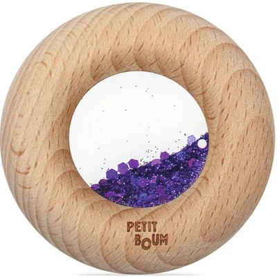 Petit Boum Drewniana zabawka sensoryczna do rączki Donut Calm Fioletowy 6m+