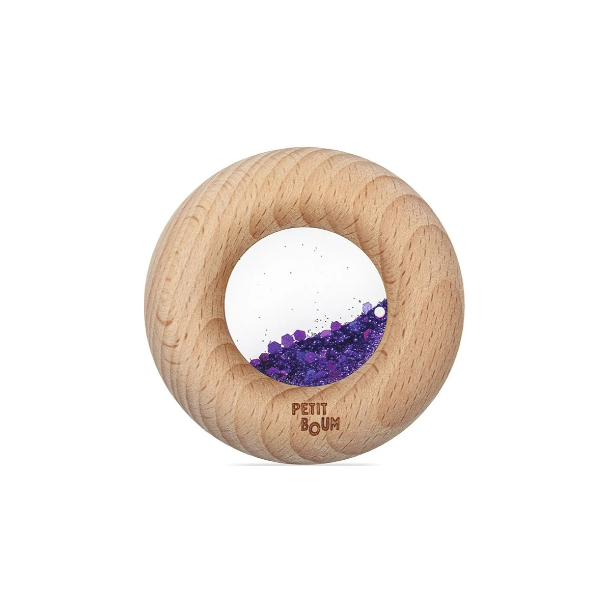 Petit Boum Drewniana zabawka sensoryczna do rączki Donut Calm Fioletowy 6m+