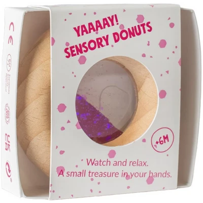 Petit Boum Drewniana zabawka sensoryczna do rączki Donut Calm Różowy 6m+
