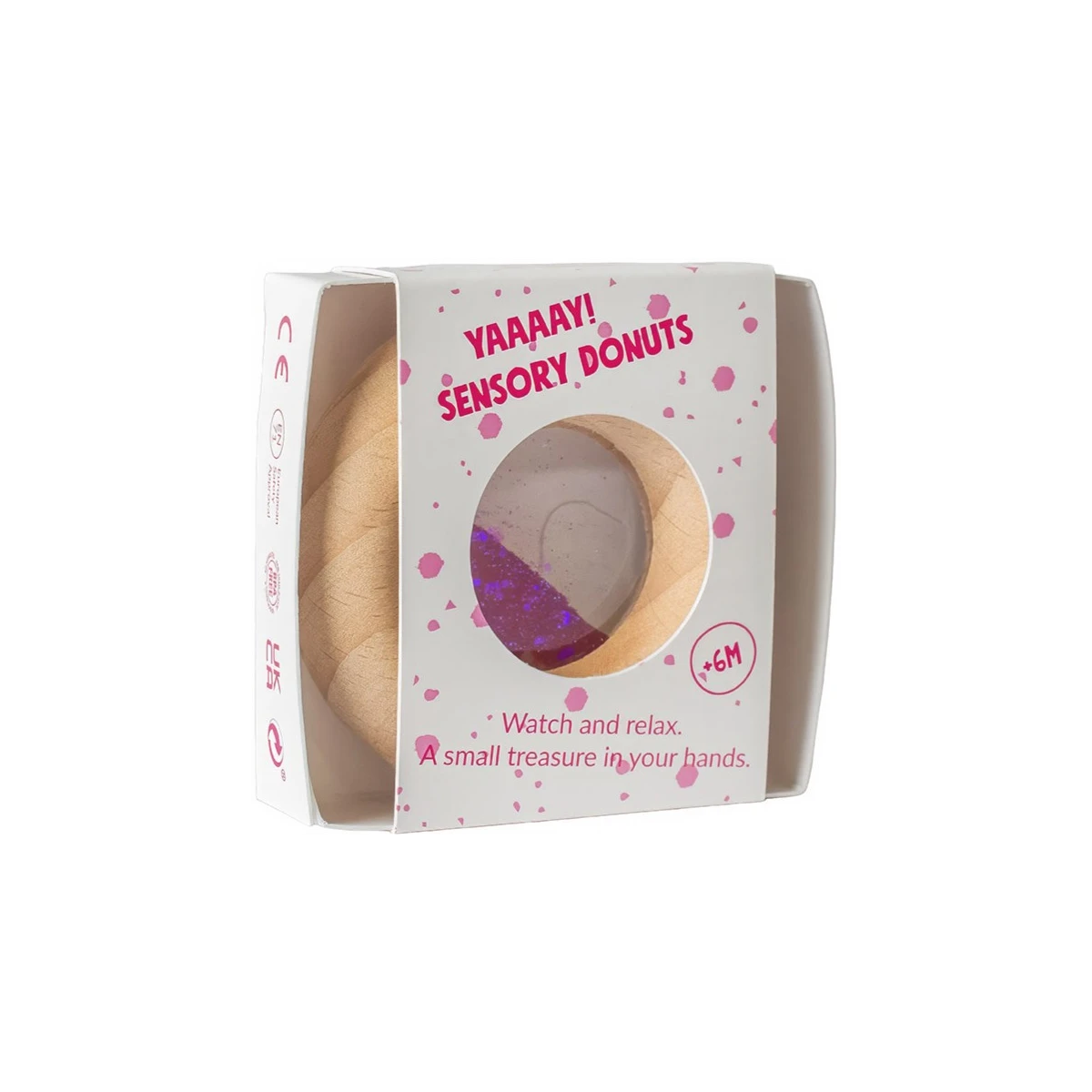 Petit Boum Drewniana zabawka sensoryczna do rączki Donut Calm Różowy 6m+