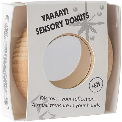 Petit Boum Drewniana zabawka sensoryczna do rączki Reflect Donut- świat odbić 6m+