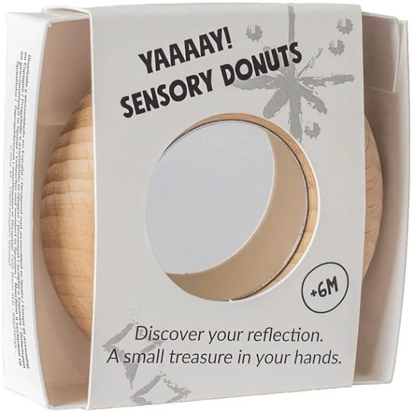 Petit Boum Drewniana zabawka sensoryczna do rączki Reflect Donut- świat odbić 6m+