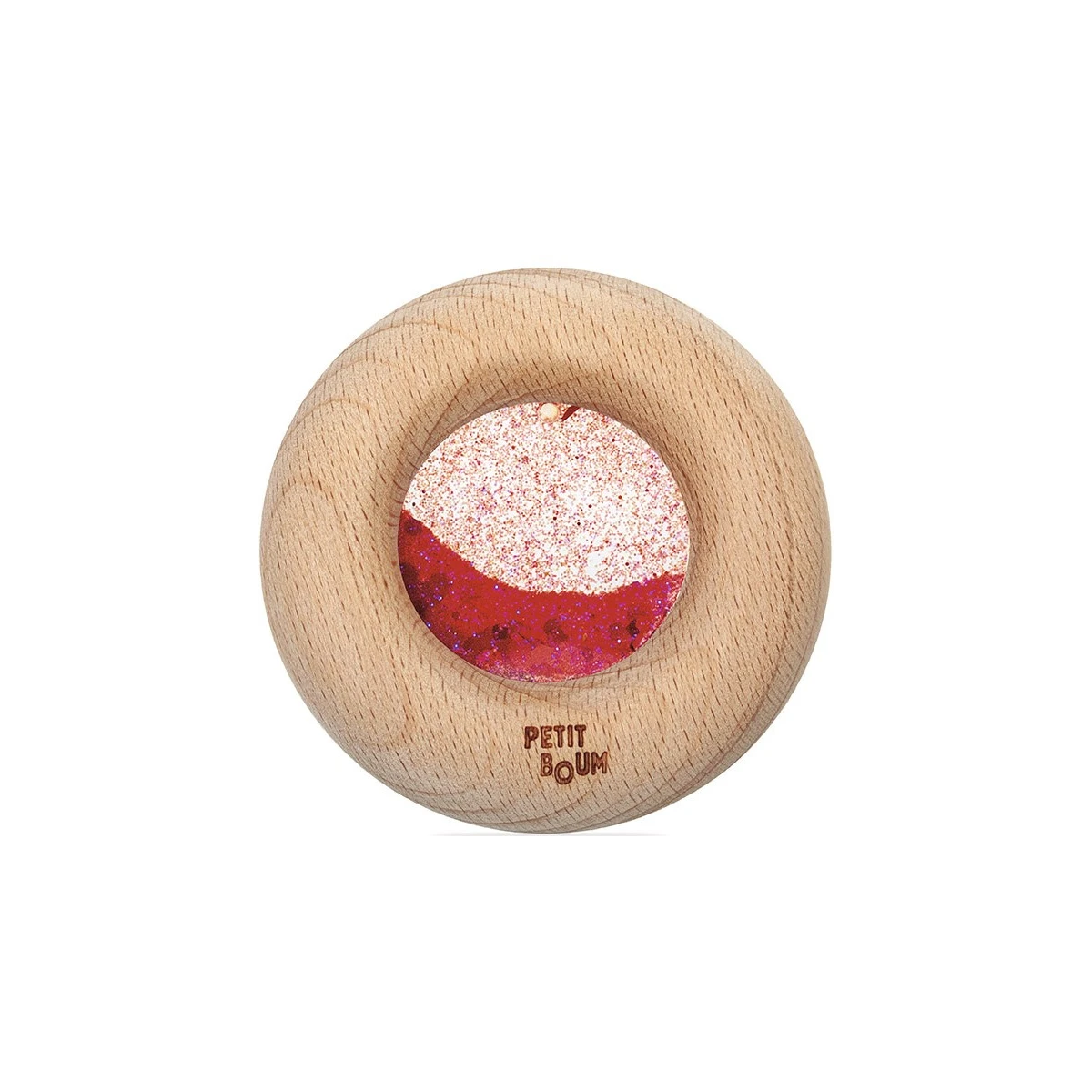 Petit Boum Drewniana zabawka sensoryczna do rączki Donut Calm Czerwony 6m+
