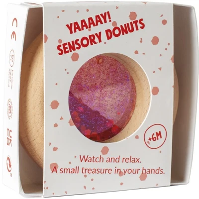 Petit Boum Drewniana zabawka sensoryczna do rączki Donut Calm Czerwony 6m+
