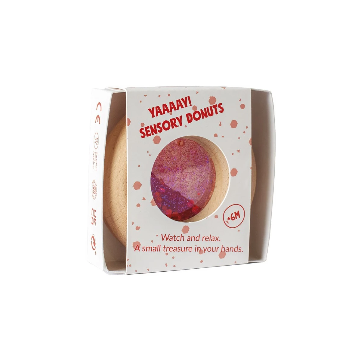 Petit Boum Drewniana zabawka sensoryczna do rączki Donut Calm Czerwony 6m+