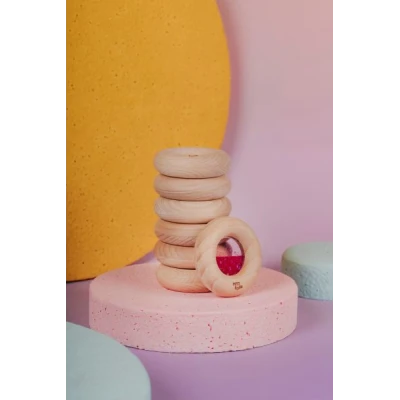 Petit Boum Drewniana zabawka sensoryczna do rączki Donut Calm Czerwony 6m+
