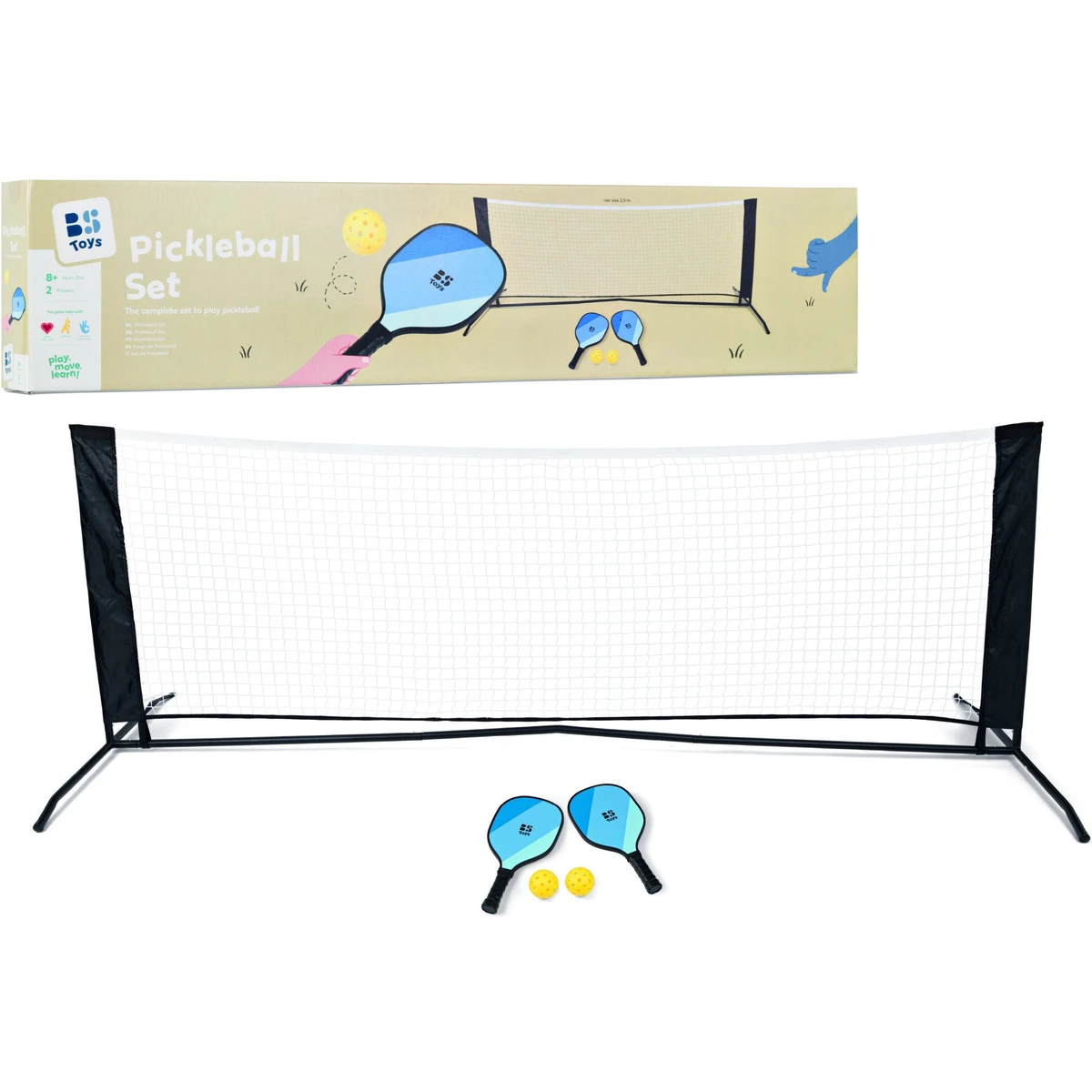 BS Toys Zestaw do Pickleballa dla Dzieci i Dorosłych – 2 Rakietki Drewniane + Siatka + Piłki + Torba | FSC® | wiek 8+