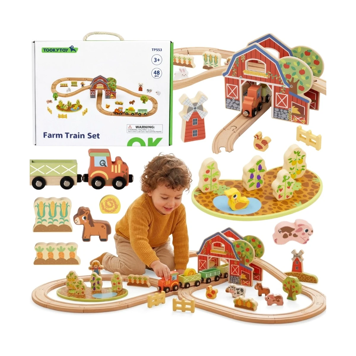 TOOKY TOY Drewniana Kolejka Farma Zestaw 48 el.