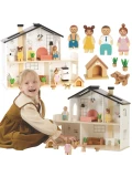 TOOKY TOY Drewniany Domek dla Lalek z Akcesoriami i Rodzinką 20 el.