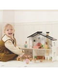 TOOKY TOY Drewniany Domek dla Lalek z Akcesoriami i Rodzinką 20 el.
