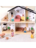 TOOKY TOY Drewniany Domek dla Lalek z Akcesoriami i Rodzinką 20 el.