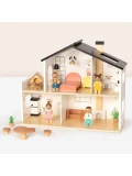TOOKY TOY Drewniany Domek dla Lalek z Akcesoriami i Rodzinką 20 el.