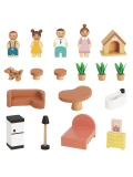 TOOKY TOY Drewniany Domek dla Lalek z Akcesoriami i Rodzinką 20 el.