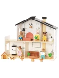 TOOKY TOY Drewniany Domek dla Lalek z Akcesoriami i Rodzinką 20 el.