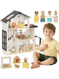 TOOKY TOY Drewniana Rezydencja dla Lalek 25 Elementów