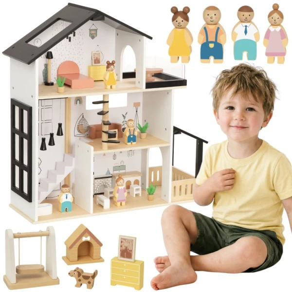 TOOKY TOY Drewniana Rezydencja dla Lalek 25 Elementów