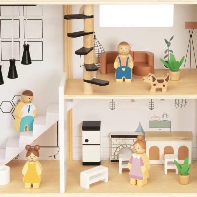 TOOKY TOY Drewniana Rezydencja dla Lalek 25 Elementów