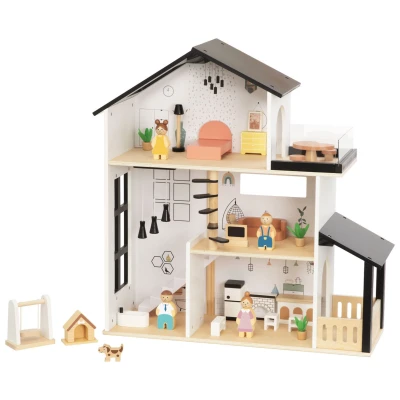 TOOKY TOY Drewniana Rezydencja dla Lalek 25 Elementów