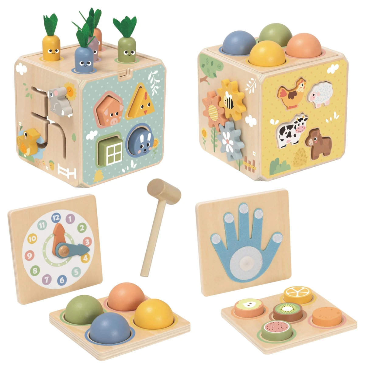 TOOKY TOY Drewniana Wiosenna Kostka Edukacyjna 5w1