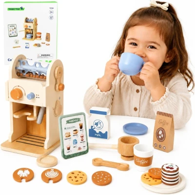 TOOKY TOY Drewniany Zestaw Do Kawy - Ekspres Baristy