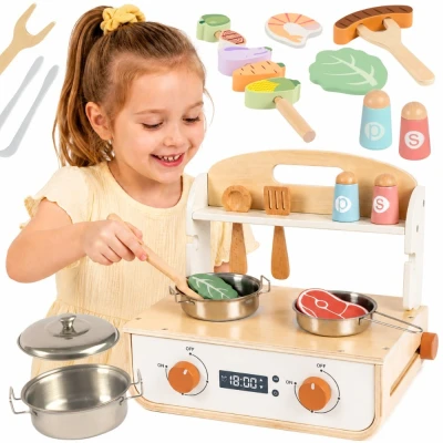 TOOKY TOY Drewniana Kuchnia z Grillem i Akcesoriam