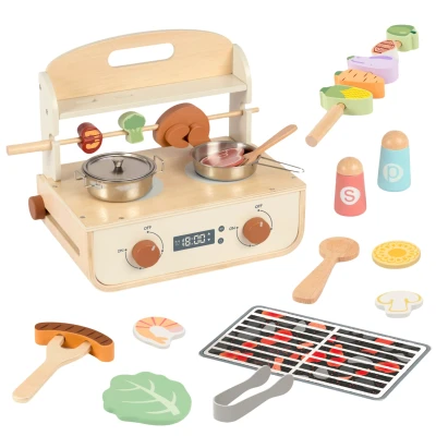 TOOKY TOY Drewniana Kuchnia z Grillem i Akcesoriam
